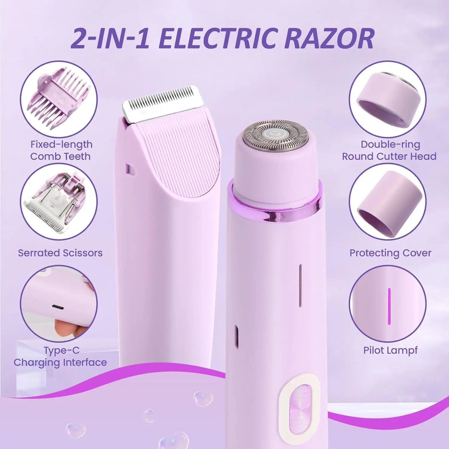 2-in-1 Women's Electric Shaver | IPX7 Waterproof Bikini Trimmer for Body & Face